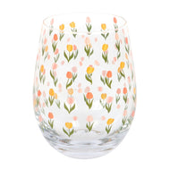 Kawaii Tulip Print Stemless Wine Glass