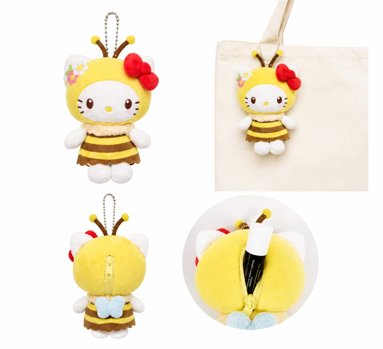 Hello Kitty yellow bee mascot plush pouch with zip compartment