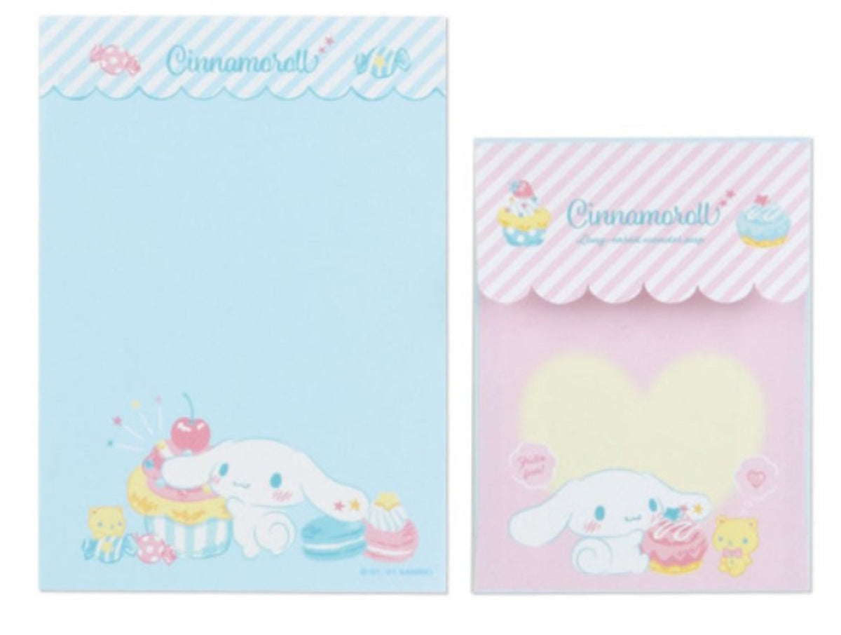 Cinnamoroll blue letter paper and pink heart memo paper with dessert designs