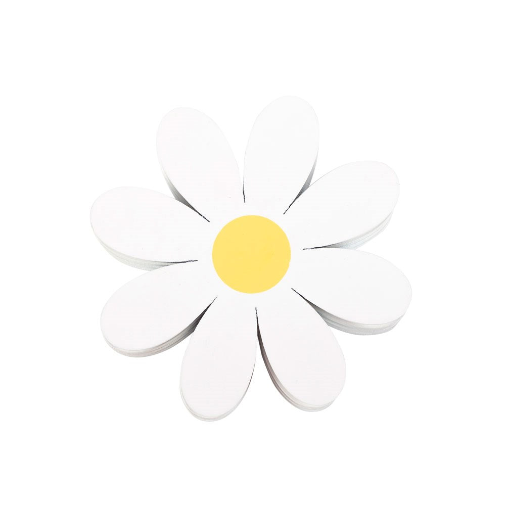 Single daisy shaped wooden coaster on white background