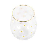 Kawaii Daisy Print Stemless Wine Glass with Gold Rim