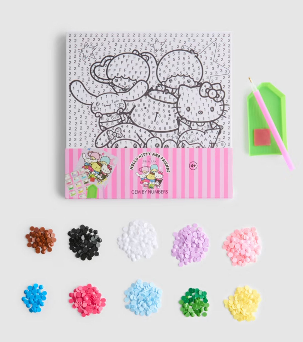 Hello Kitty and Friends gem by numbers kit with colourful gem pieces tray and applicator tool and gems