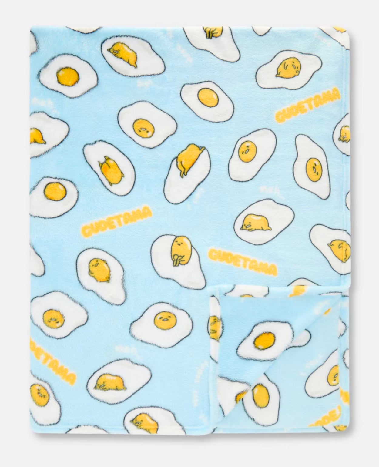 Gudetama blue throw blanket laid out flat