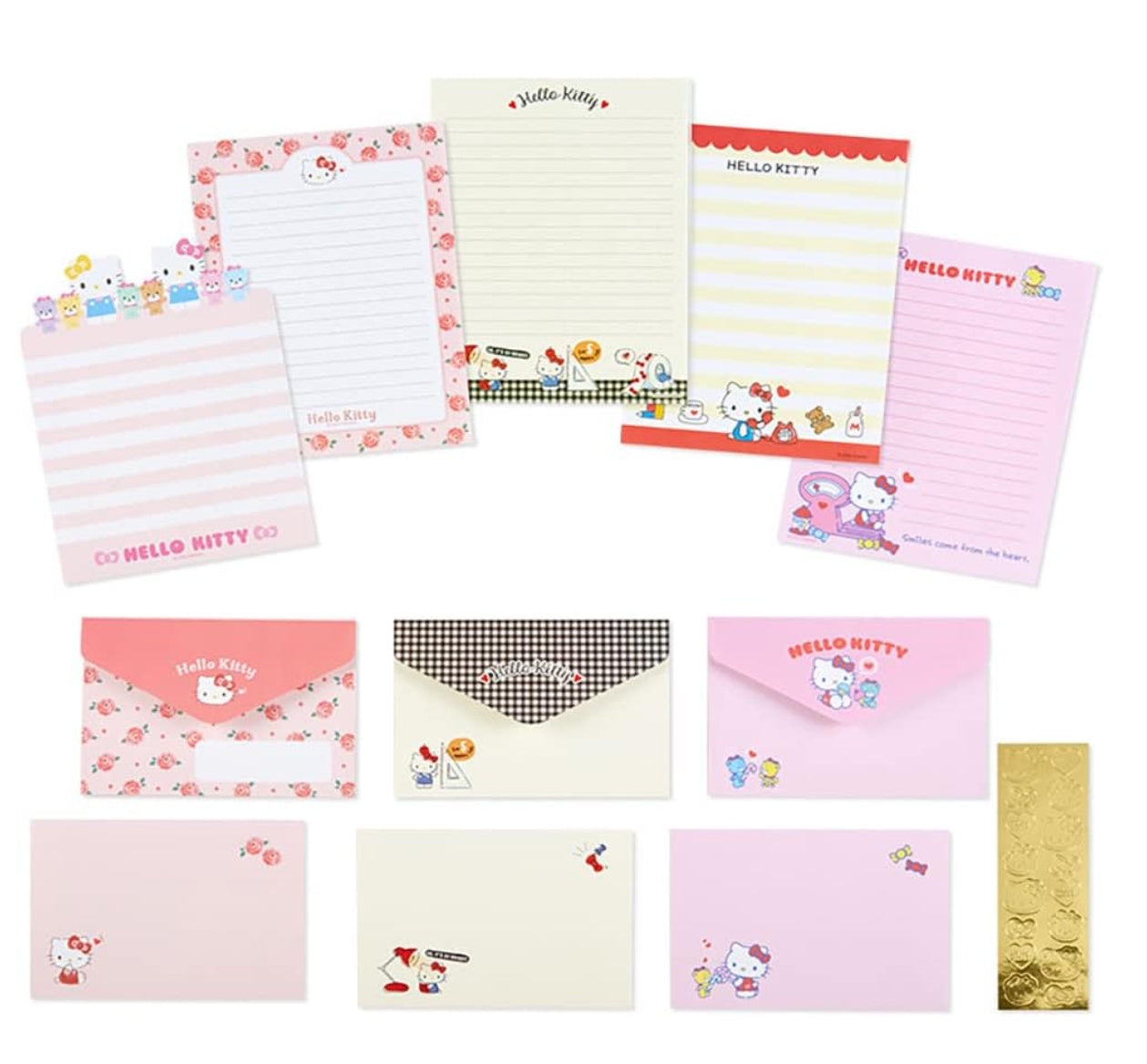 Hello Kitty letter set showing different paper and envelope designs
