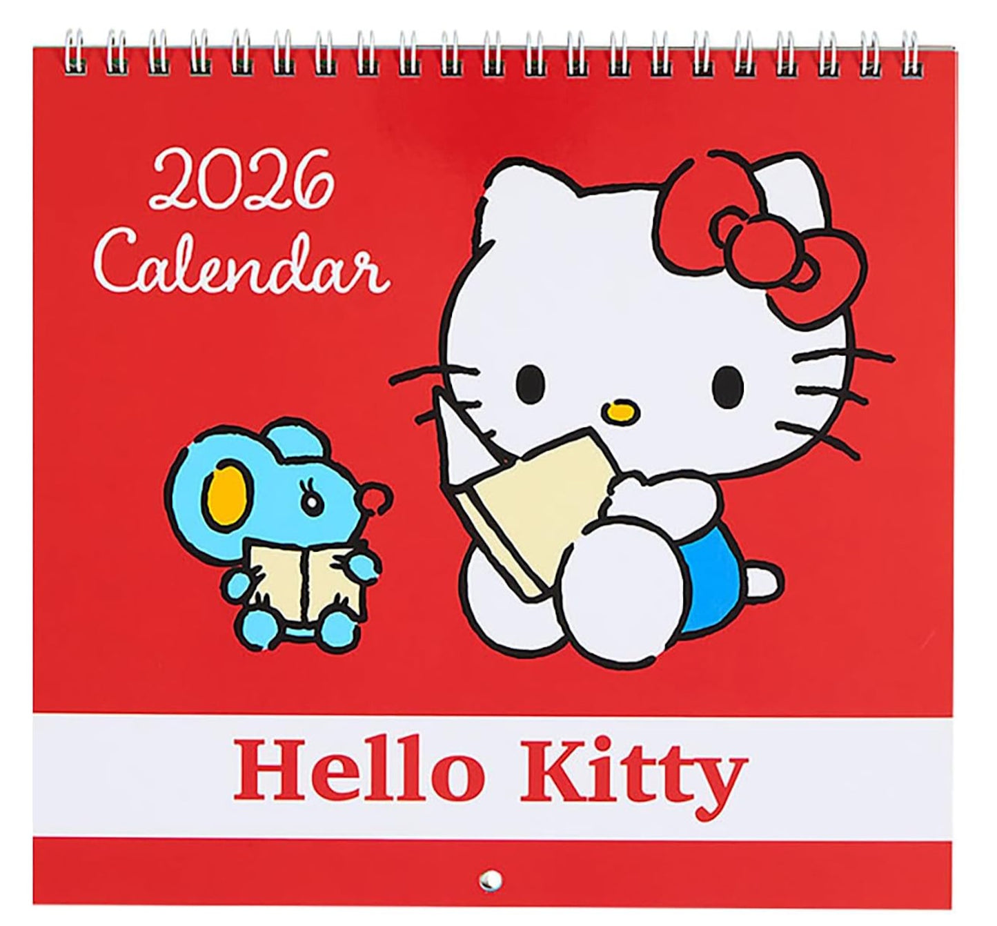 2026 Hello Kitty calendar with a red background