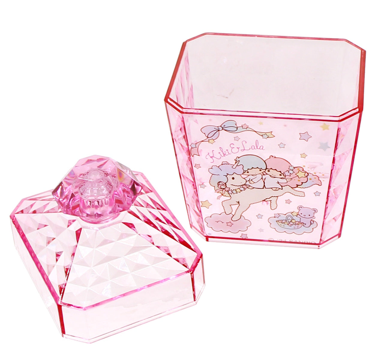 little twin stars pink faceted storage jar with lid removed