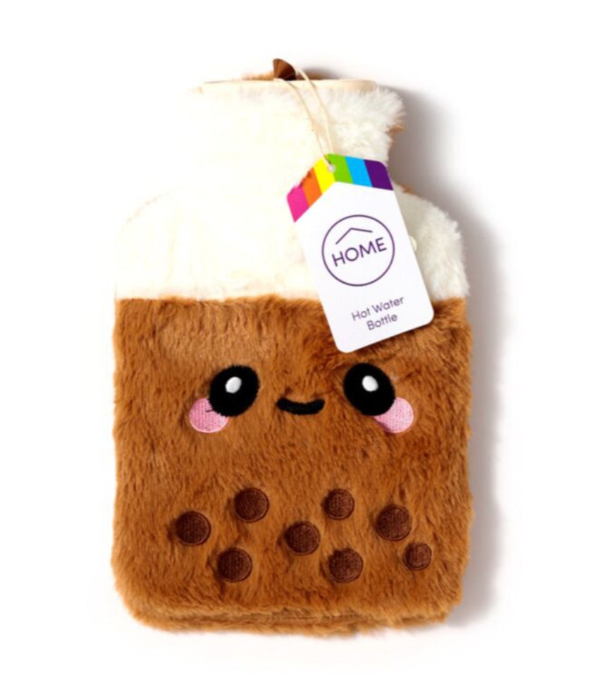 Bubble Tea Hot Water Bottle with Plush Cover