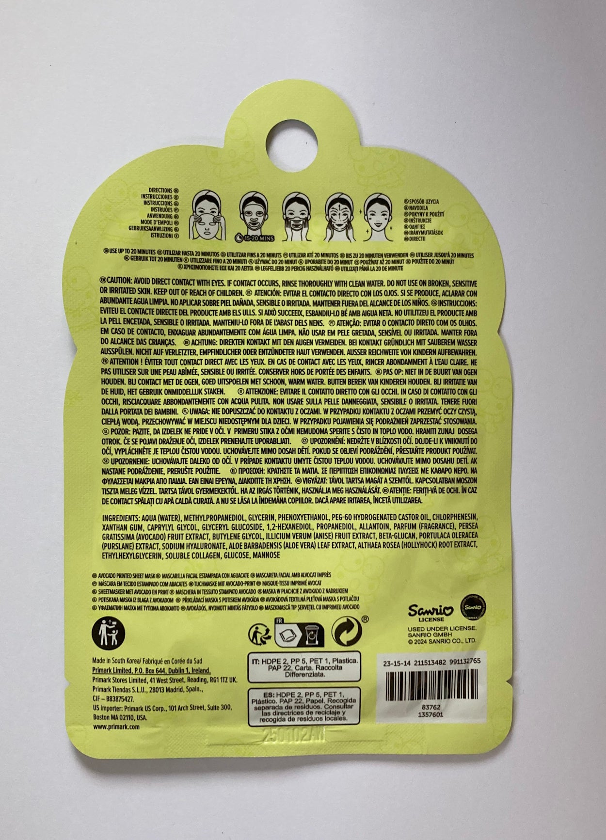 Kerokerokeroppi Avocado Printed Facial Sheet Mask