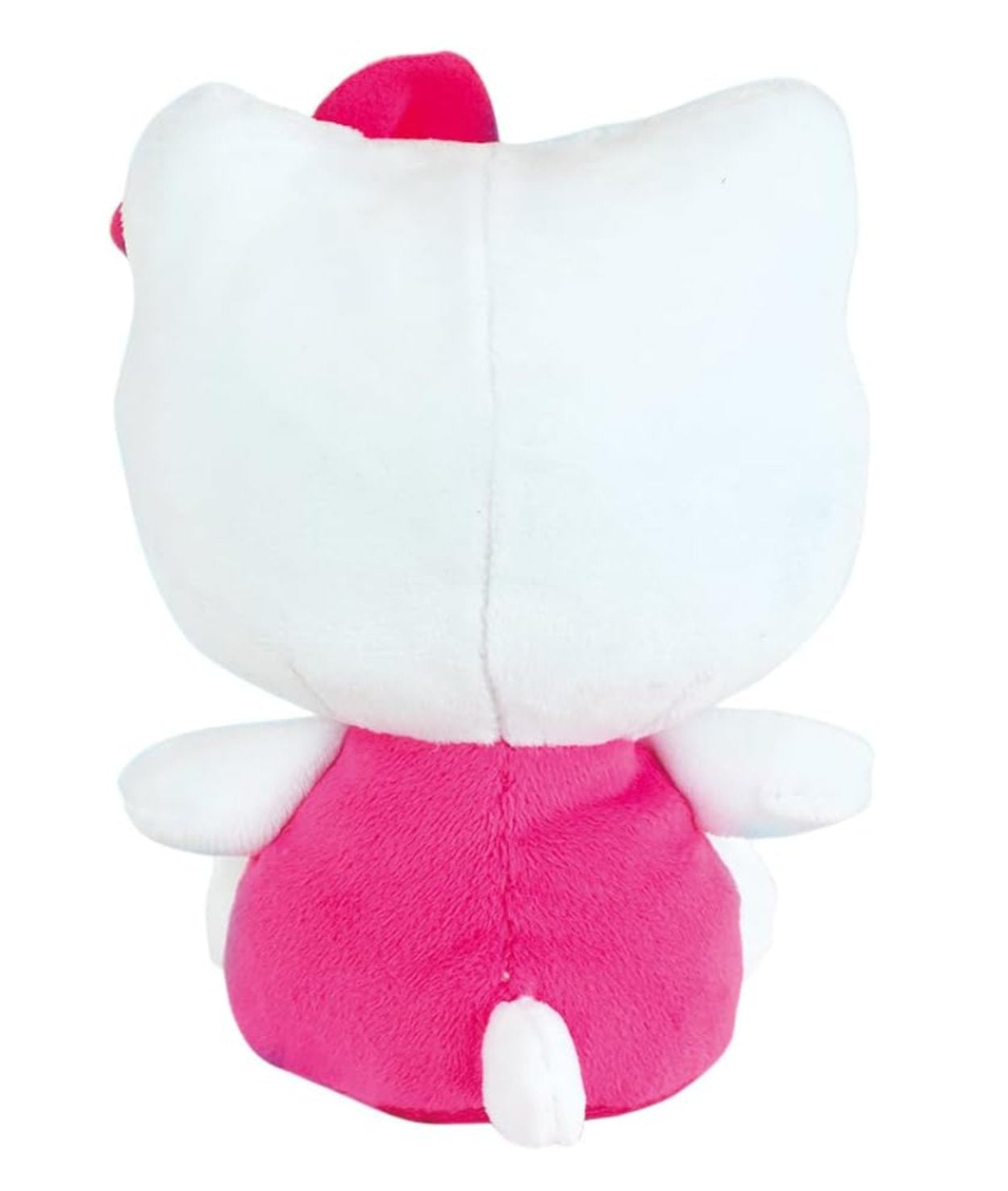 Hello Kitty white sitting plush toy with signature red bow, approximately 15 cm tall back view