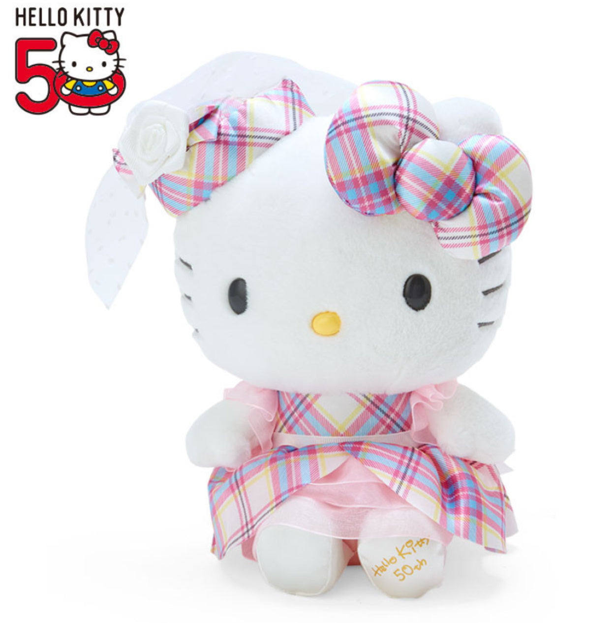 Sanrio Hello Kitty Pink Tartan Plush Soft Toy 50th Anniversary