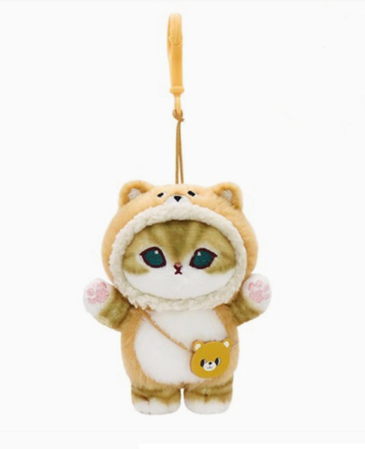 Mofusand cat plush keychain wearing a bear costume, 9cm