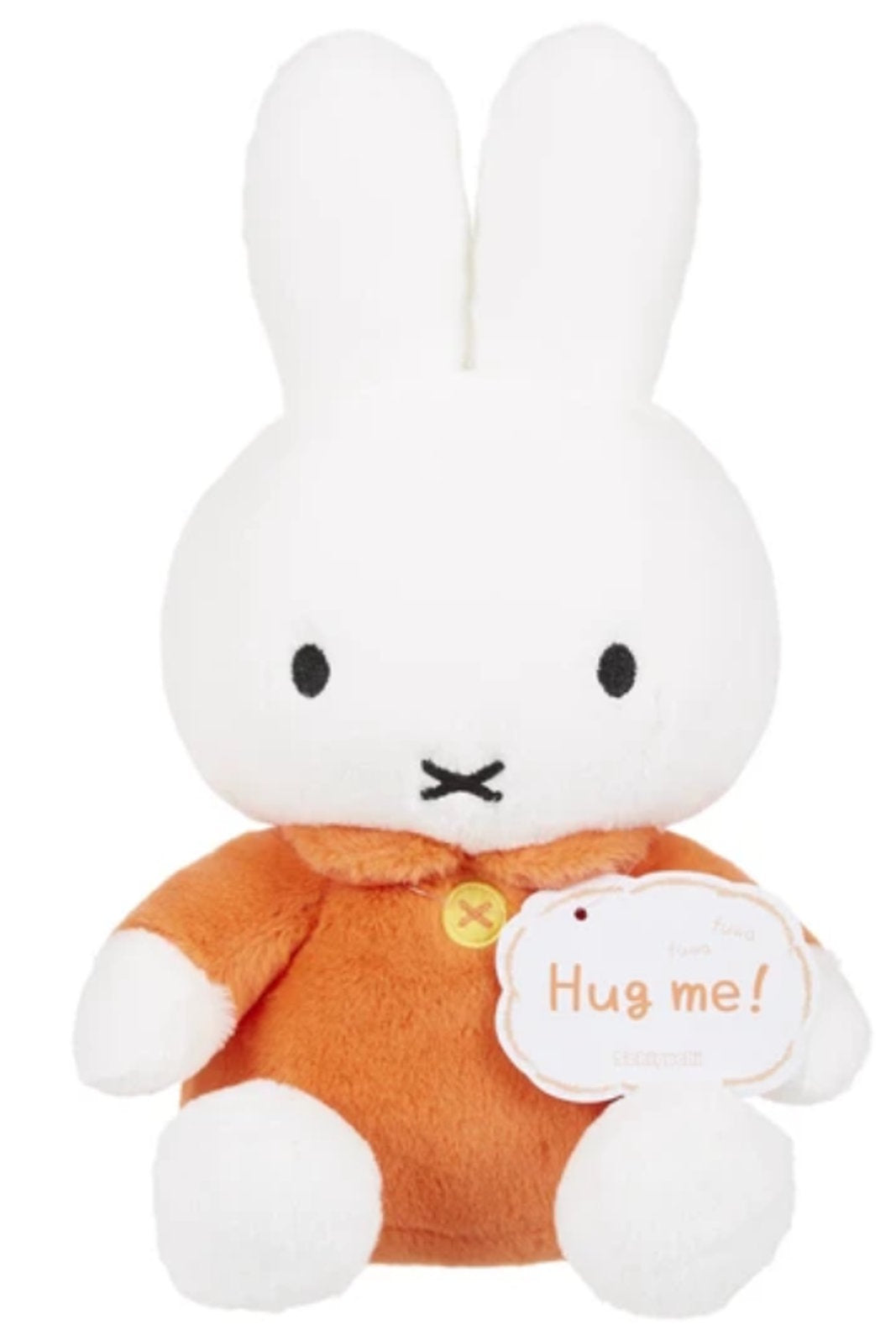 Miffy Hug Me fluffy sitting plush showing label