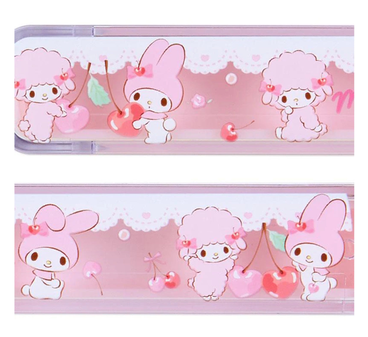 Sanrio My Melody kids chopsticks with matching protective case showing close up of case