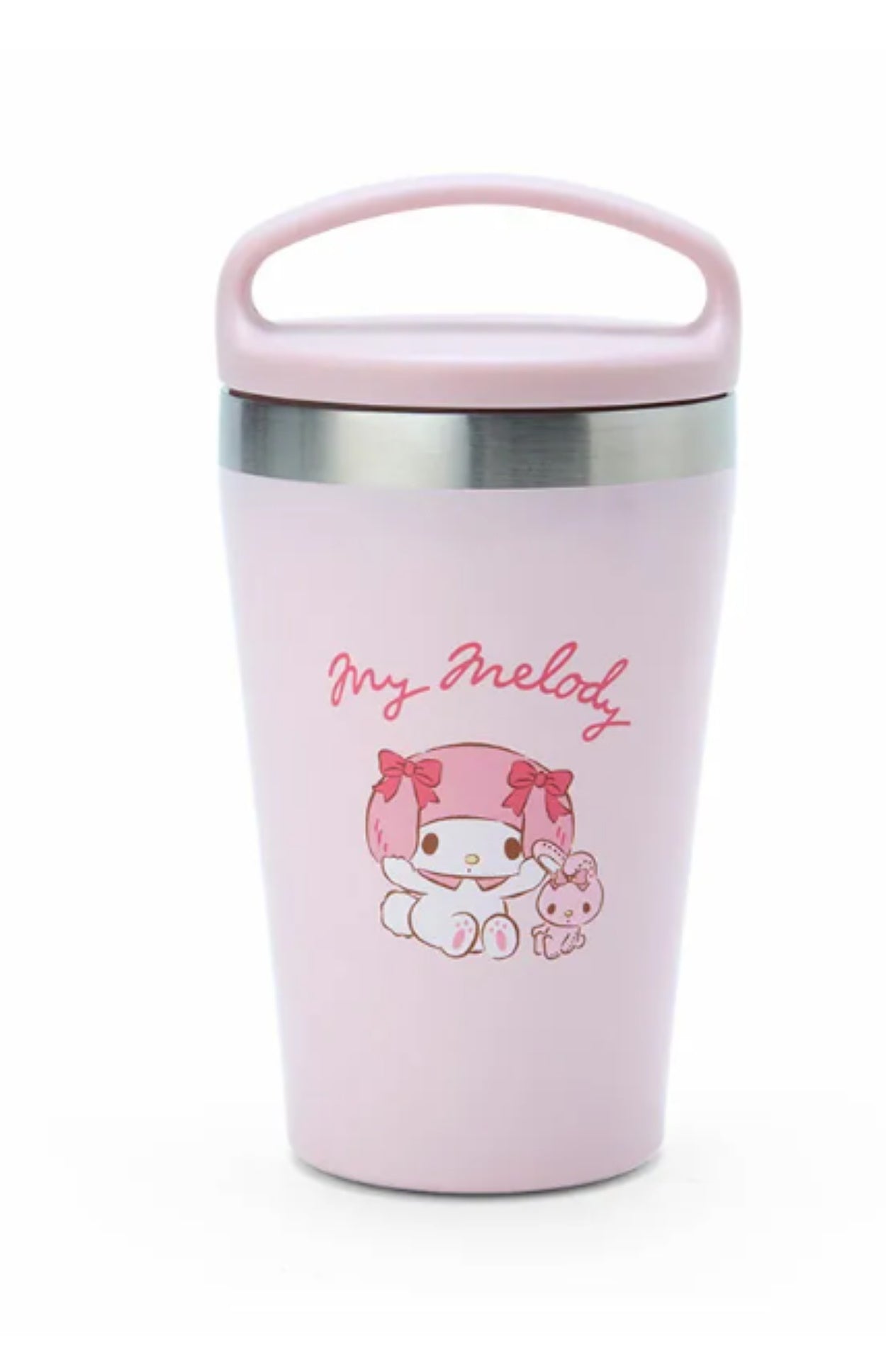 y Melody pink travel cup with lid and handle