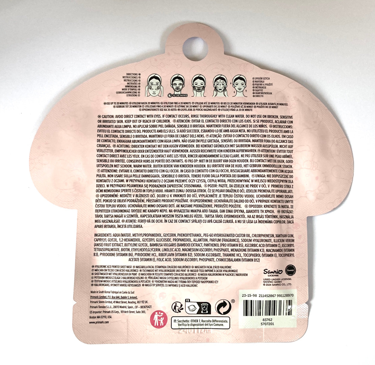 My Melody Hyaluronic Acid Printed Face Sheet Mask
