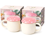 2 x Kawaii Mushroom Lidded Mugs