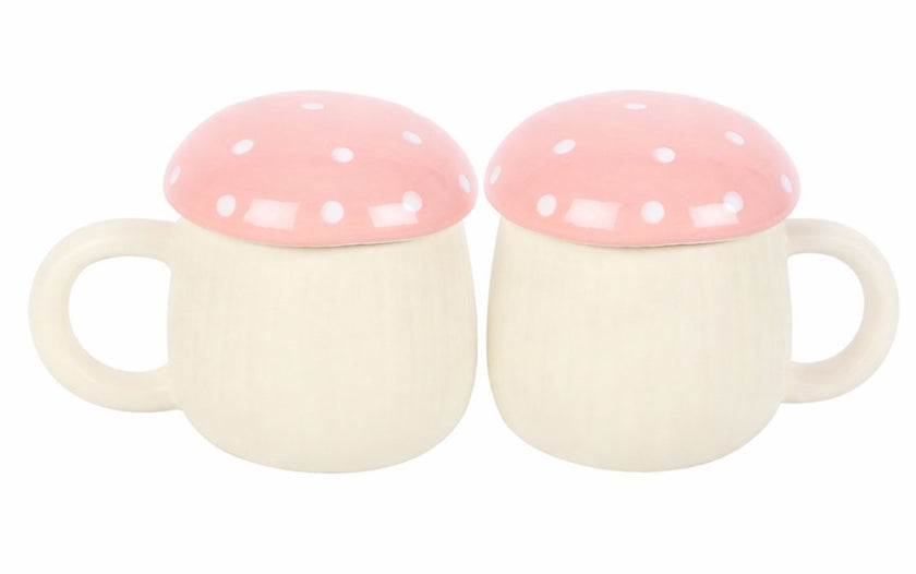 2 x Kawaii Mushroom Lidded Mugs