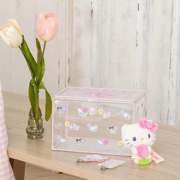 Sanrio Characters Clear Storage Box - Checkered Pink Pastel
