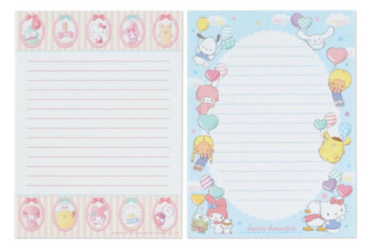 Sanrio Mixed Character lined writing paper with colourful character designs