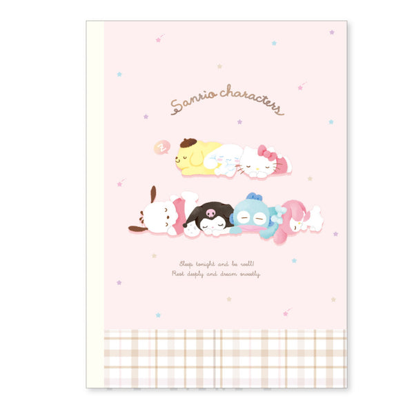 Sanrio Mixed Characters Exercise Notebook  (Grid Lined) - Pink 'Sleepy Time'