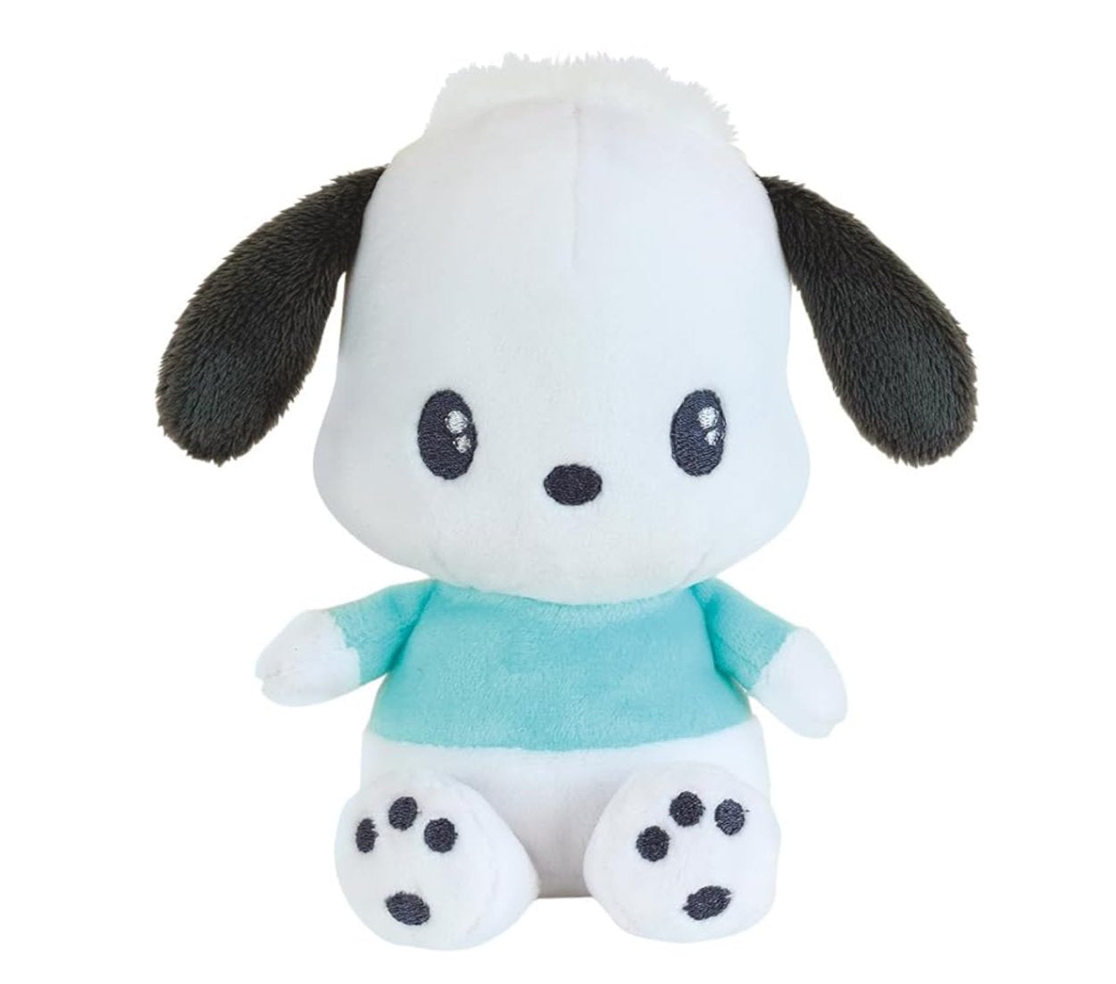 Pochacco white sitting plush toy with floppy black ears
