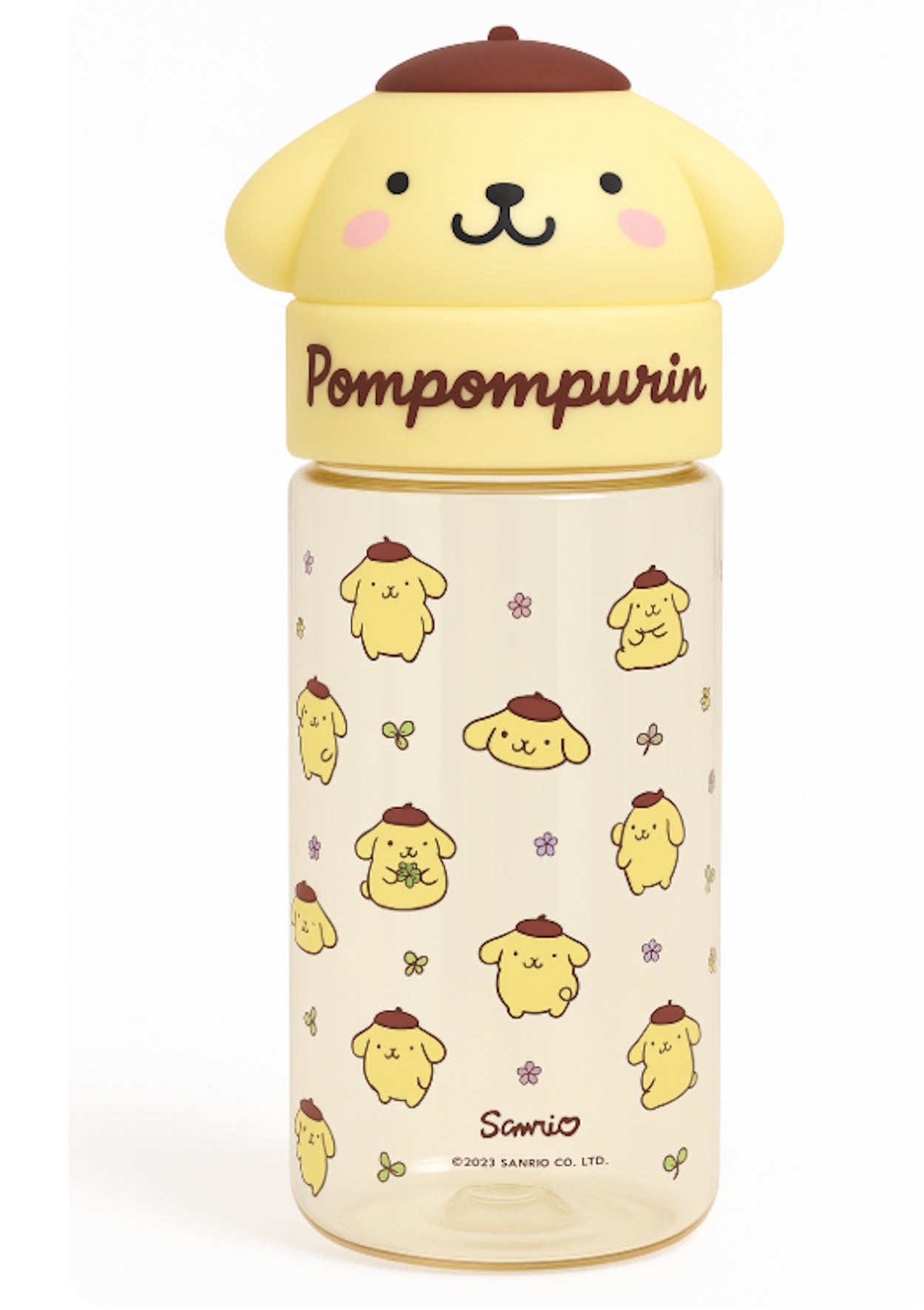 Pompompurin drink bottle with character-shaped screw-top lid