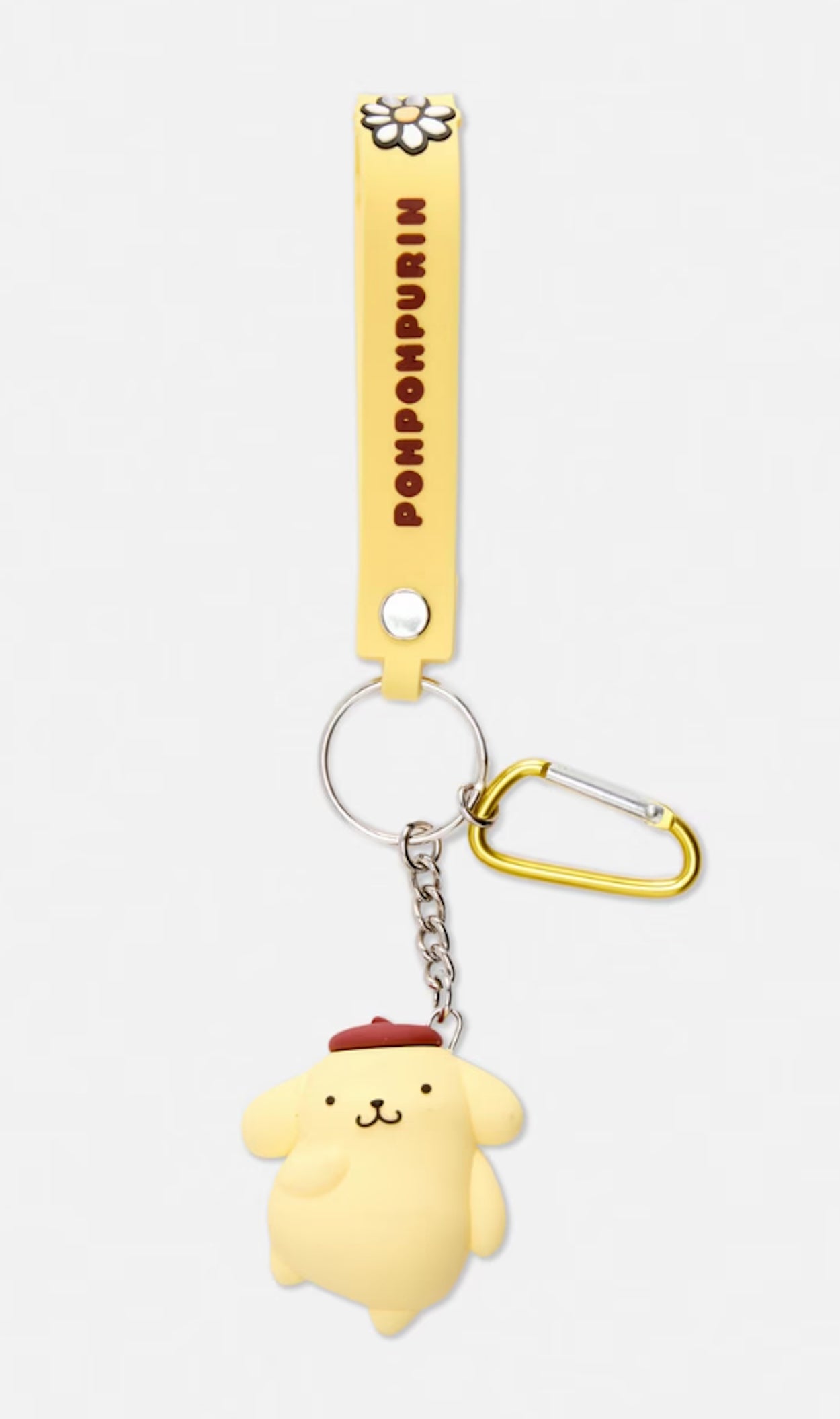Pompompurin keychain dangle with yellow strap and topper