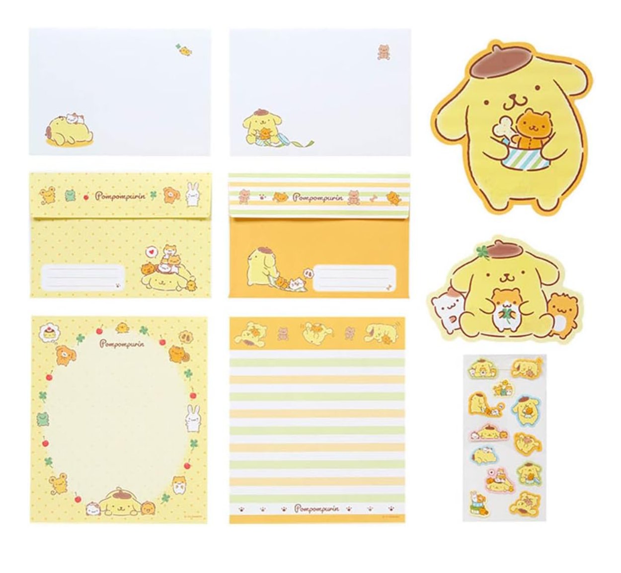 Pompompurin Sanrio letter writing set with envelopes paper and stickers yellow kawaii stationery