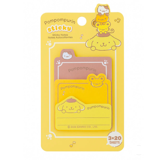 Pompompurin sticky notes set with three illustrated pads on yellow backing card