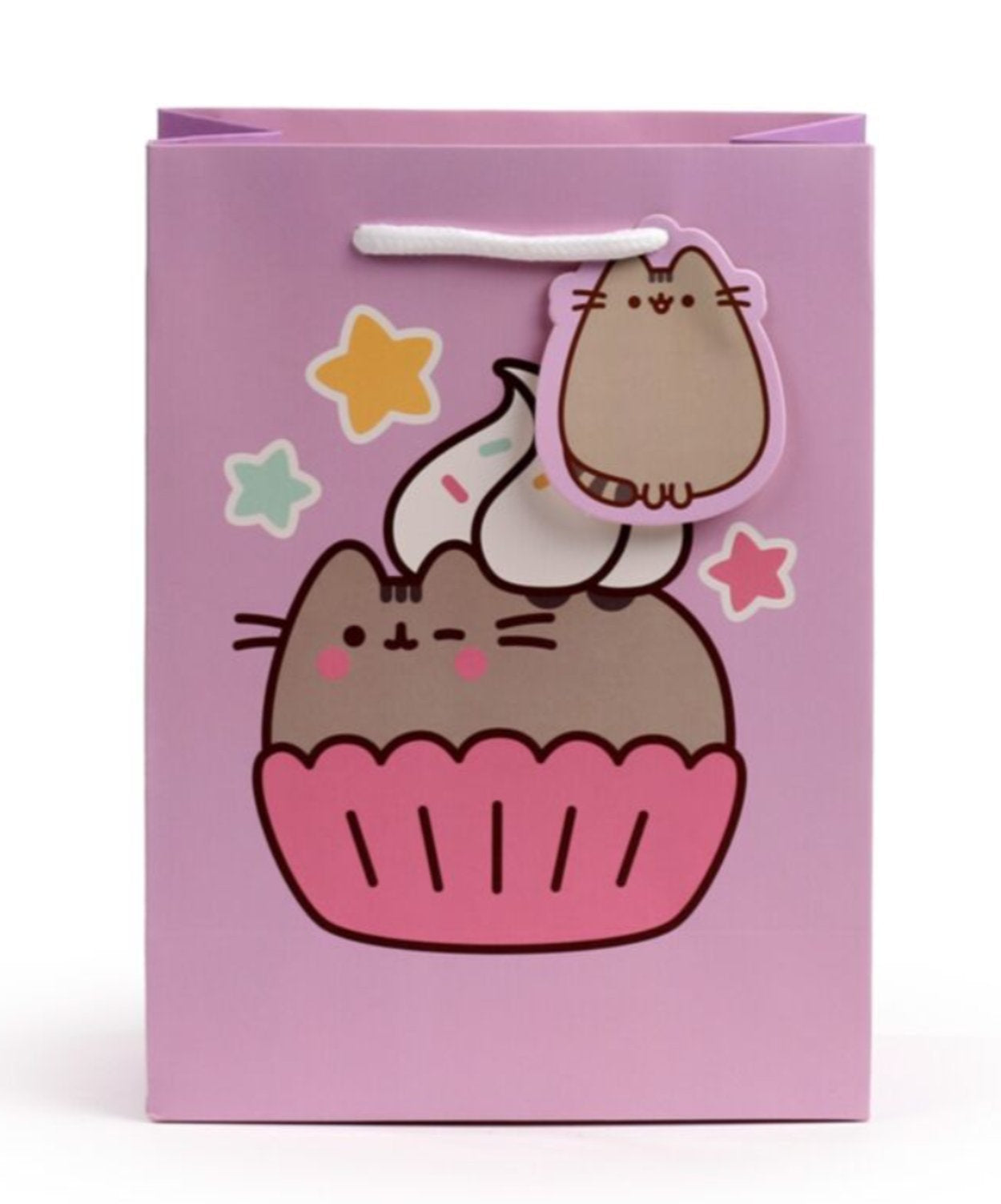 Front view of Pusheen Cupcake medium gift bag with rope handles