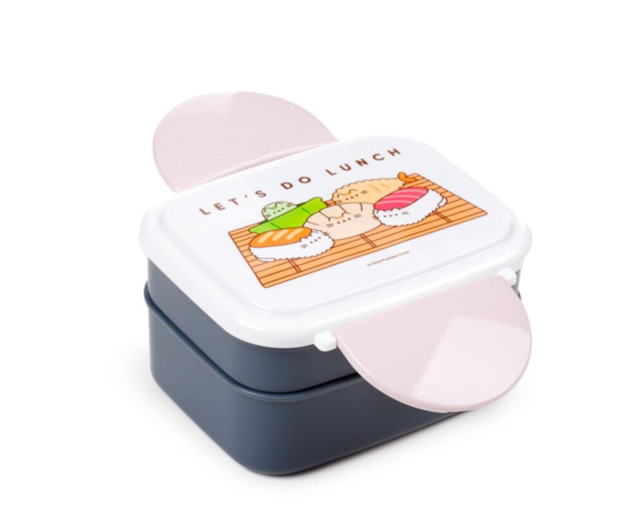 pusheen Lunch box with sushi design and 'Let's do lunch' text on a white background