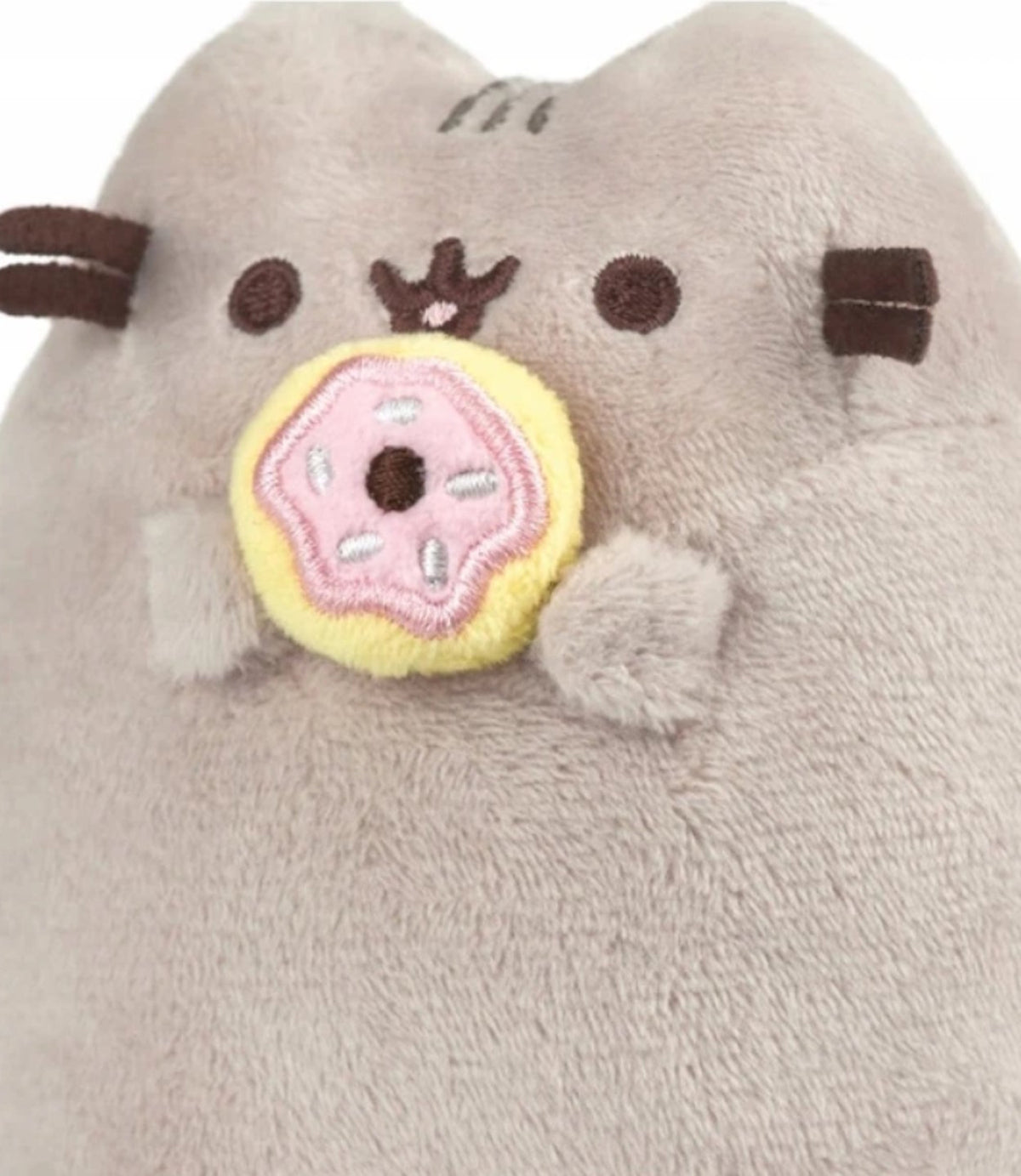 Pusheen Doughnut 13cm plush cat with pink iced sprinkle doughnut close up