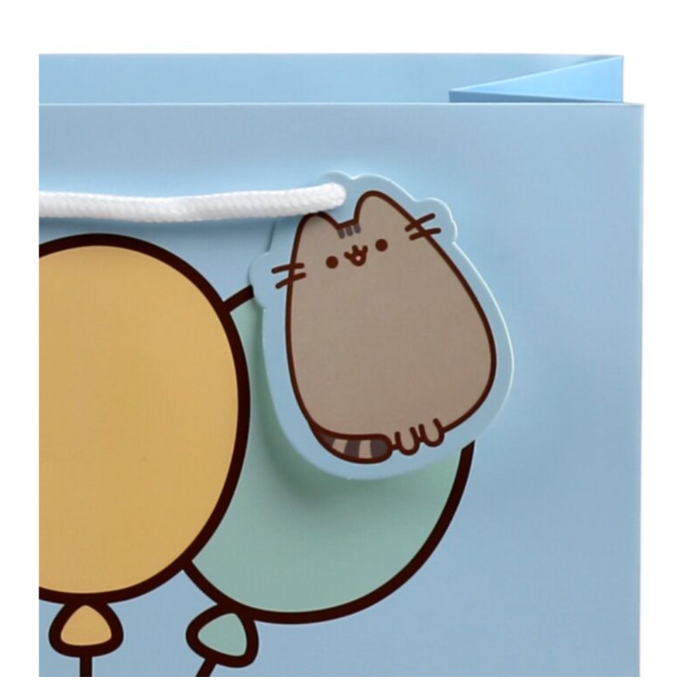 Pusheen licensed large gift bag with attached gift tag and rope handles close up of gift tag