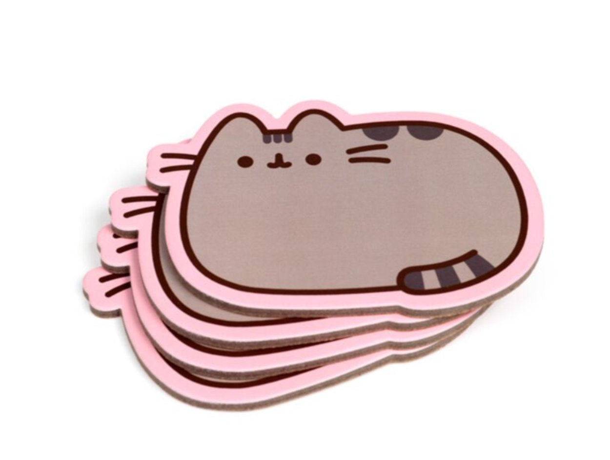 Pusheen coasters on table