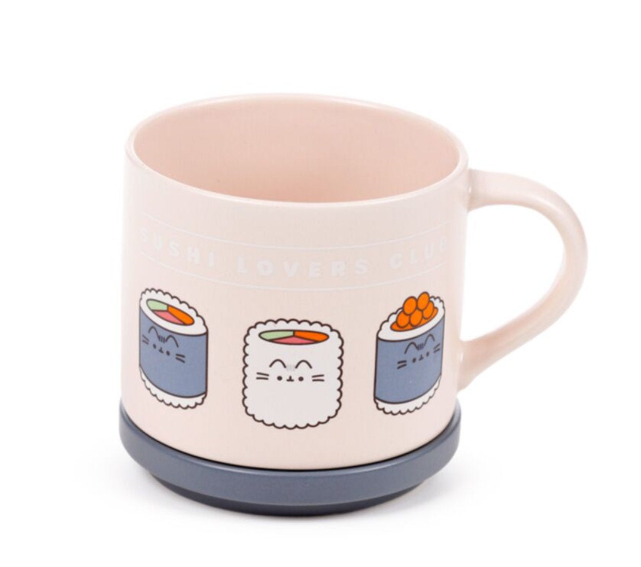pusheen sushi mug on top of coaster