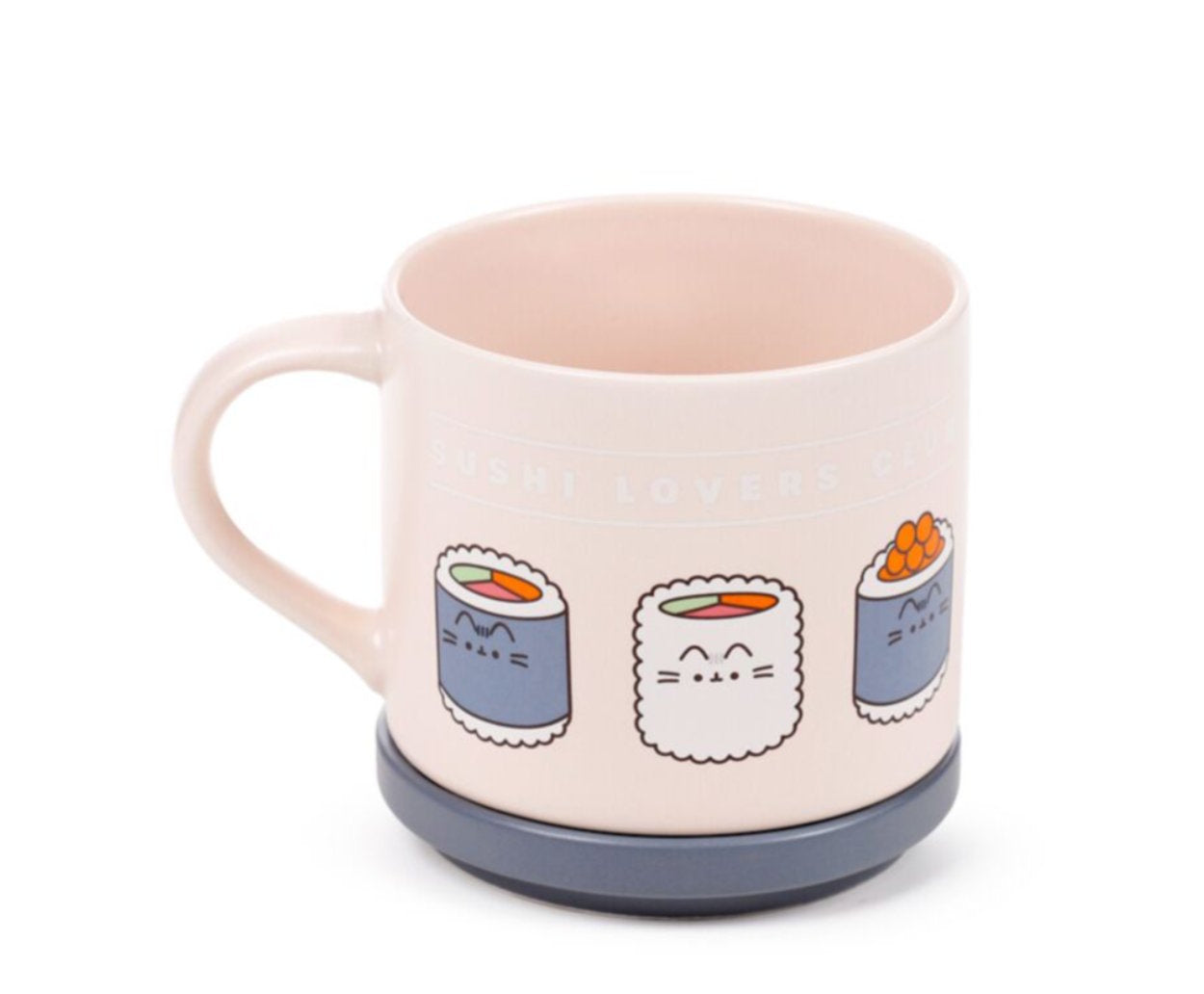 pusheen sushi mug on top of coaster