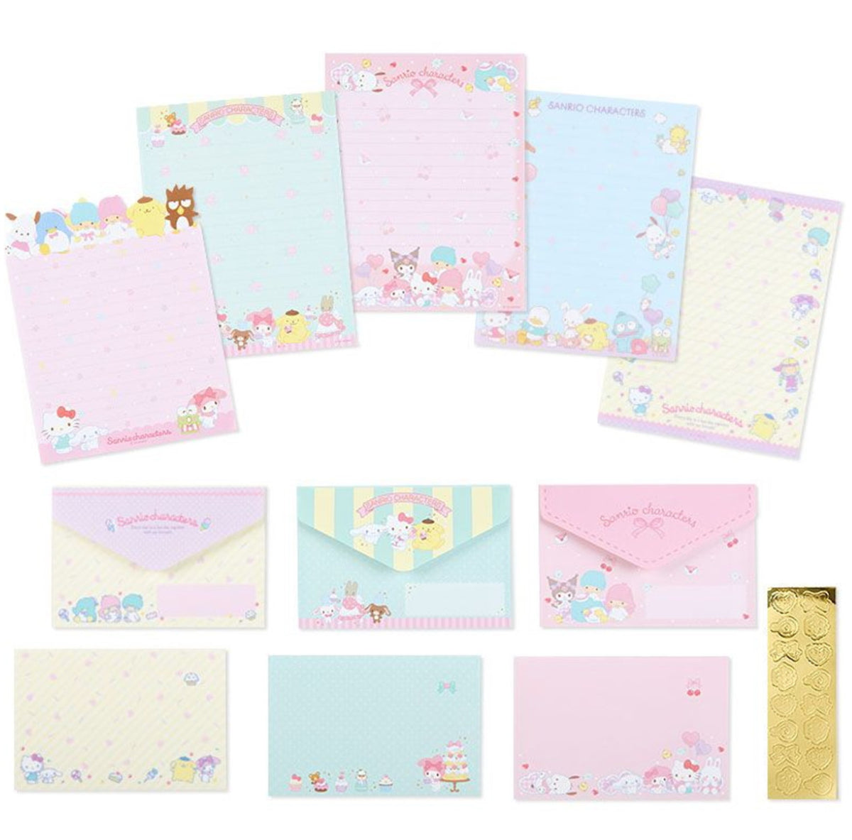 Sanrio Mixed Character Letter Set with Gold Stickers