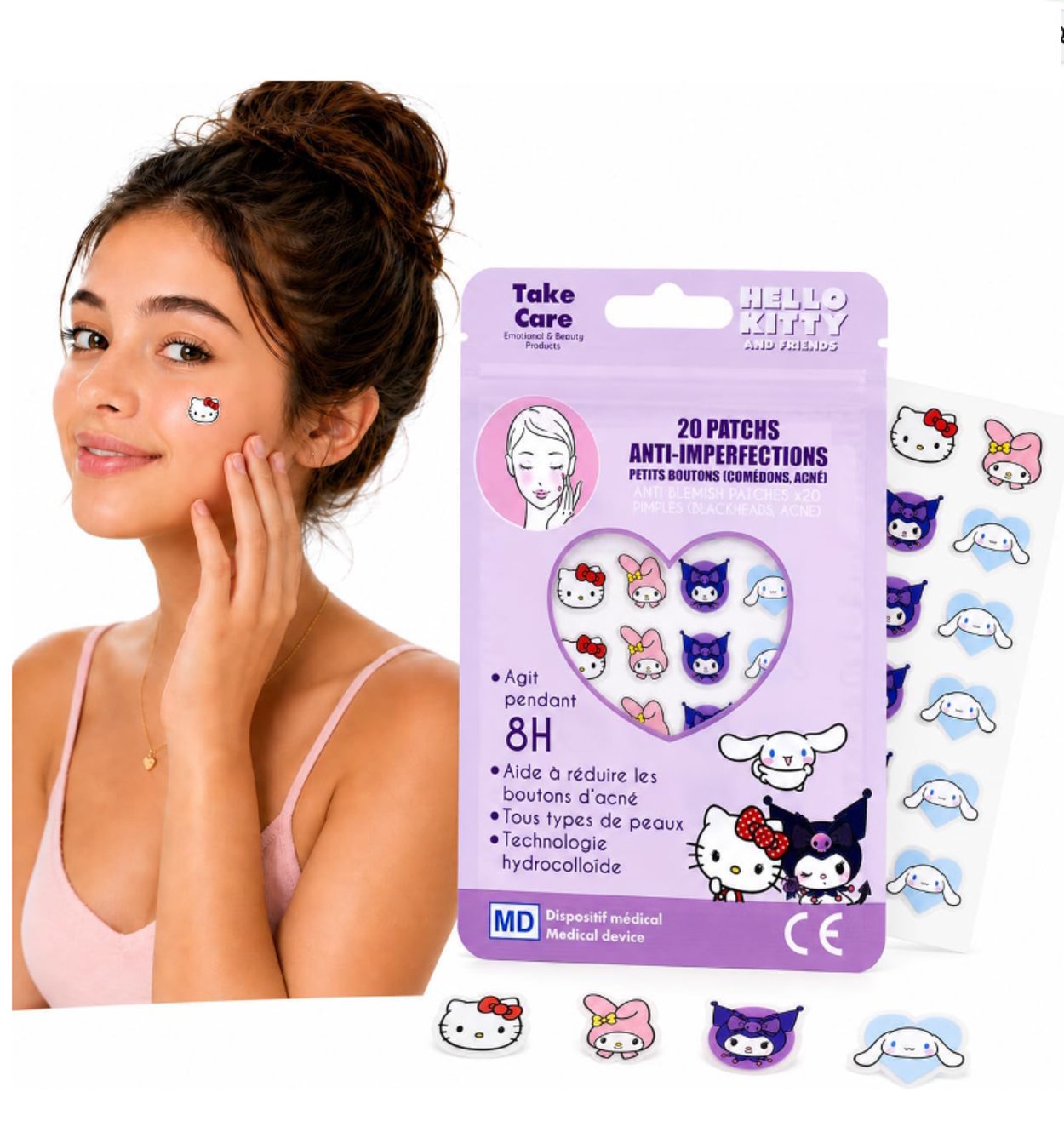 Hello Kitty, My Melody, Cinnamoroll & Kuromi Pimple Patches – Hydrocolloid (20 Pack)