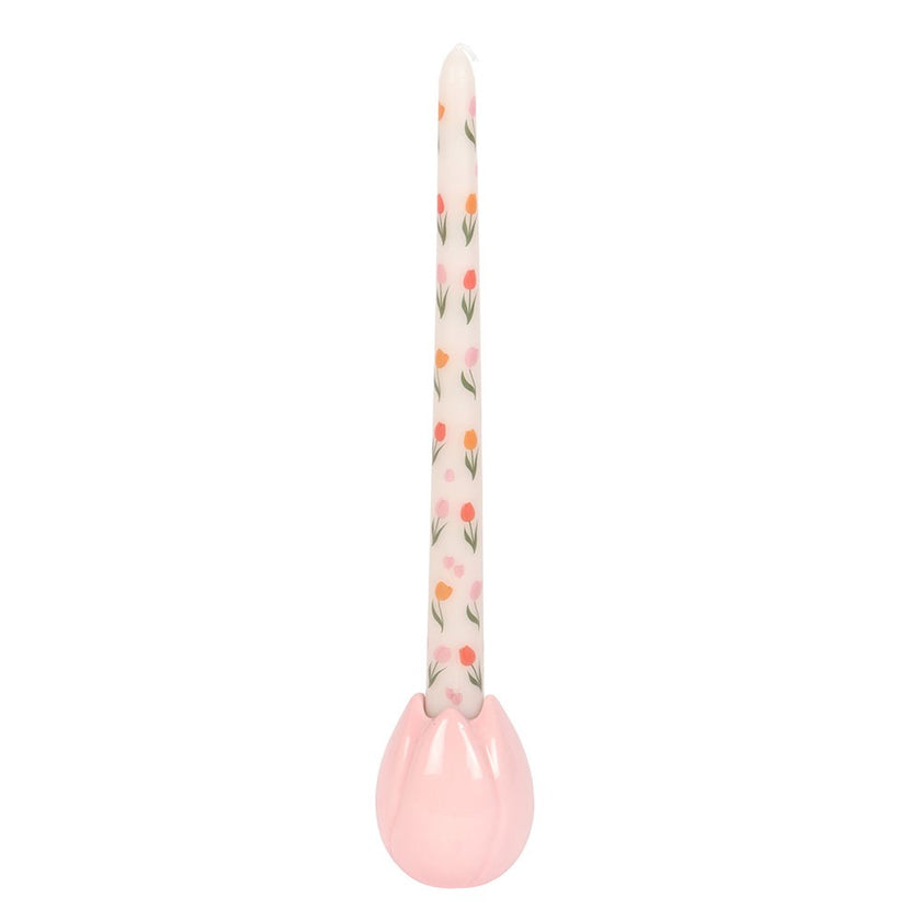 Kawaii Tulip Candle & Pink Ceramic Holder Gift Set