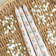 Kawaii Tulip Print Taper Candles – Set of Three