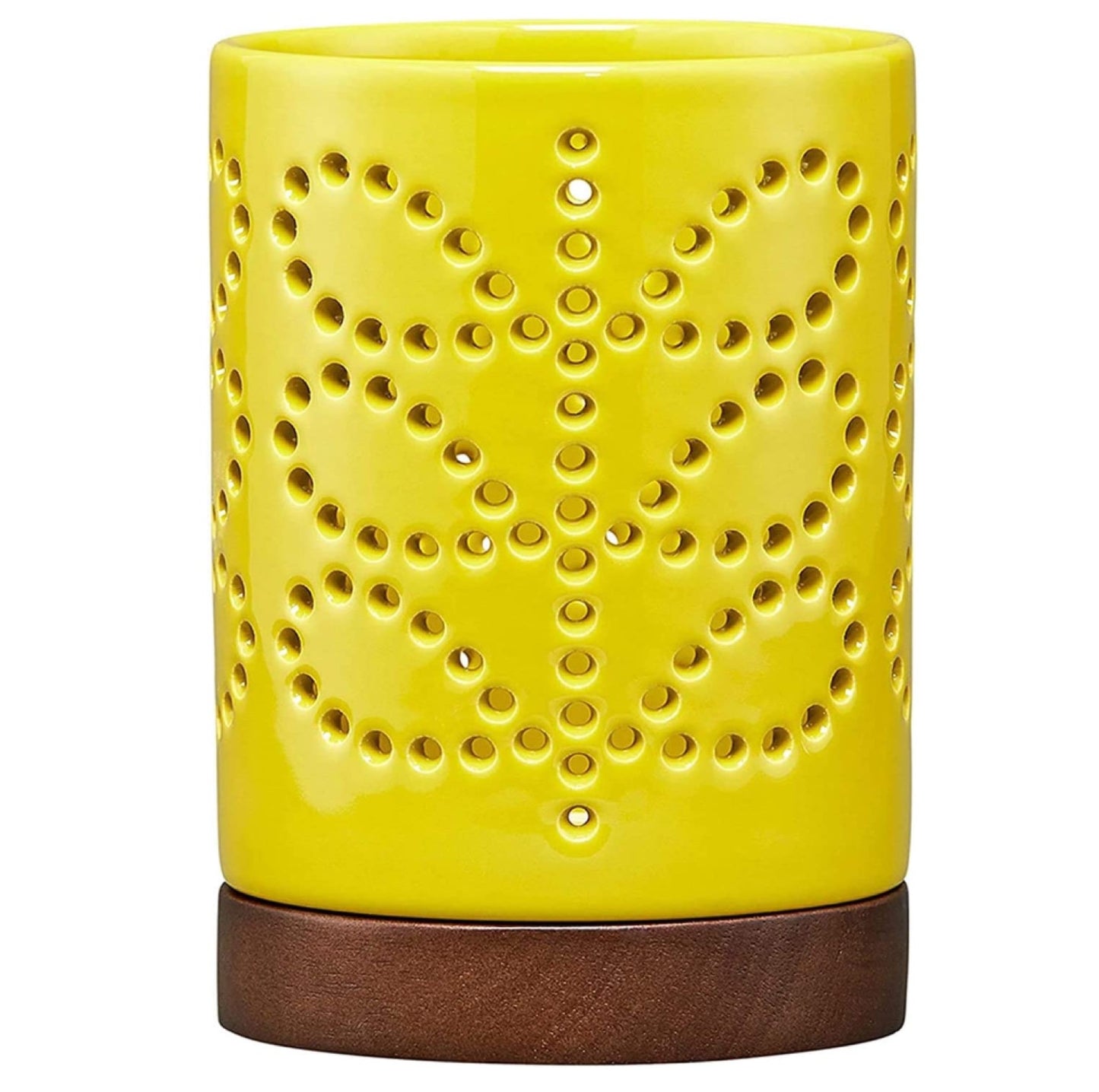 Orla Kiely ceramic lantern in sunflower yellow with Linear Stem design
