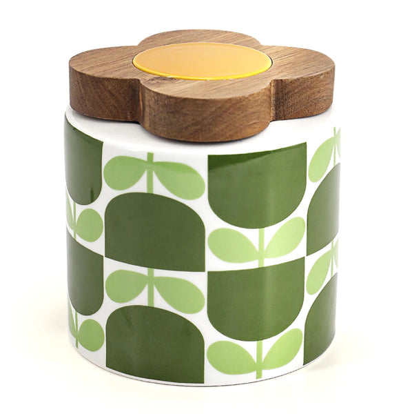 Orla Kiely Storage Jar with Wooden Lid - Block Flower Basil