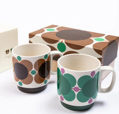 Orla Kiely Ceramic Atomic Flower Set of Mugs - Jewel/Latte