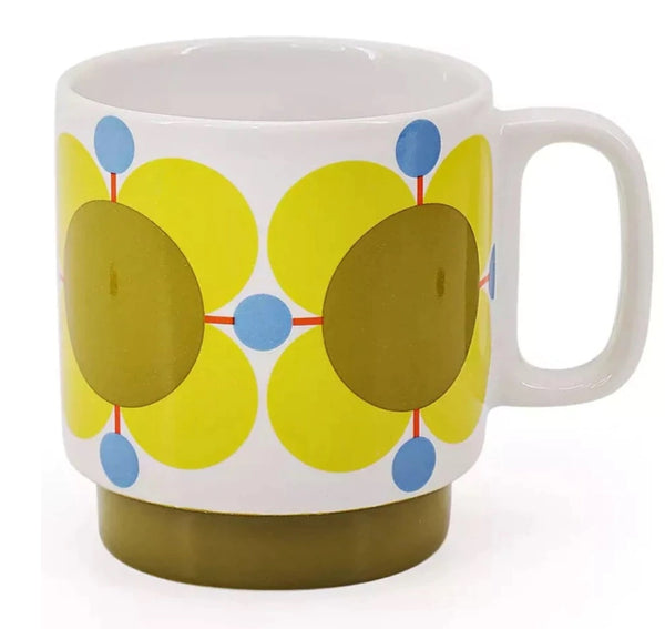 Orla Kiely Set of 4 Stacking Mugs Atomic Flower Bubblegum / Basil / Sky / Sunflower