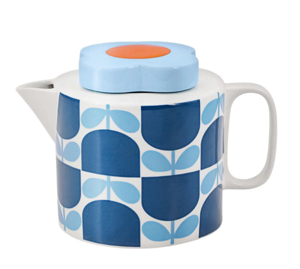 Orla Kiely Ceramic Flower Block Teapot - Navy/Blue
