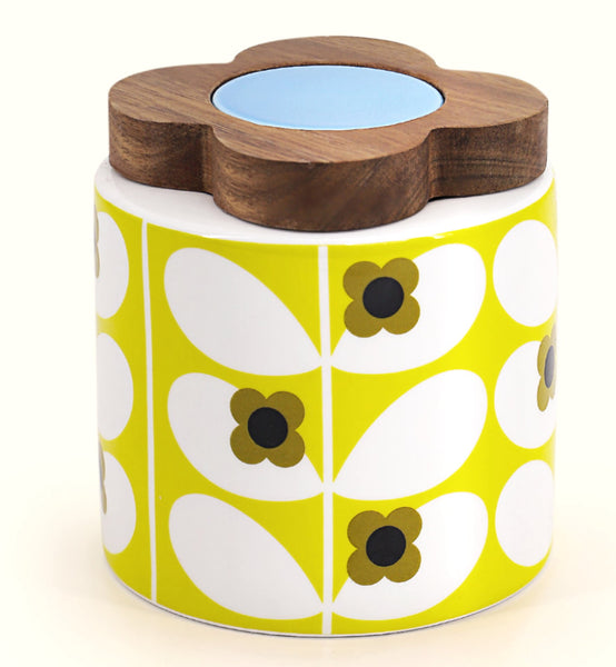 Orla Kiely Storage Jar with Wooden Lid Wild Rose Design in Dandelion
