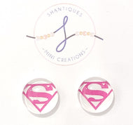 Pink Superman Super Girl - Clip-on Earrings
