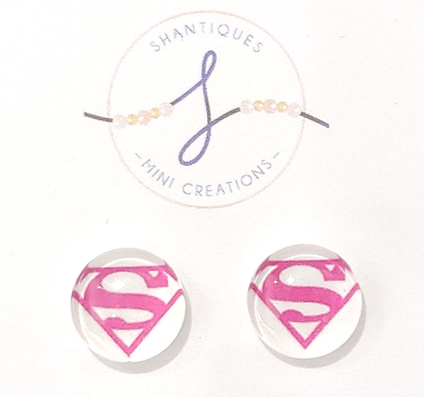 Pink Superman Super Girl - Clip-on Earrings